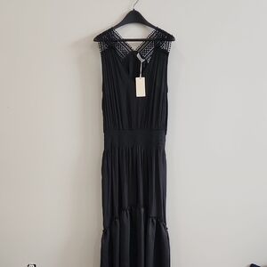 Ramy Brook Black Maxi Dress with Crochet Detail